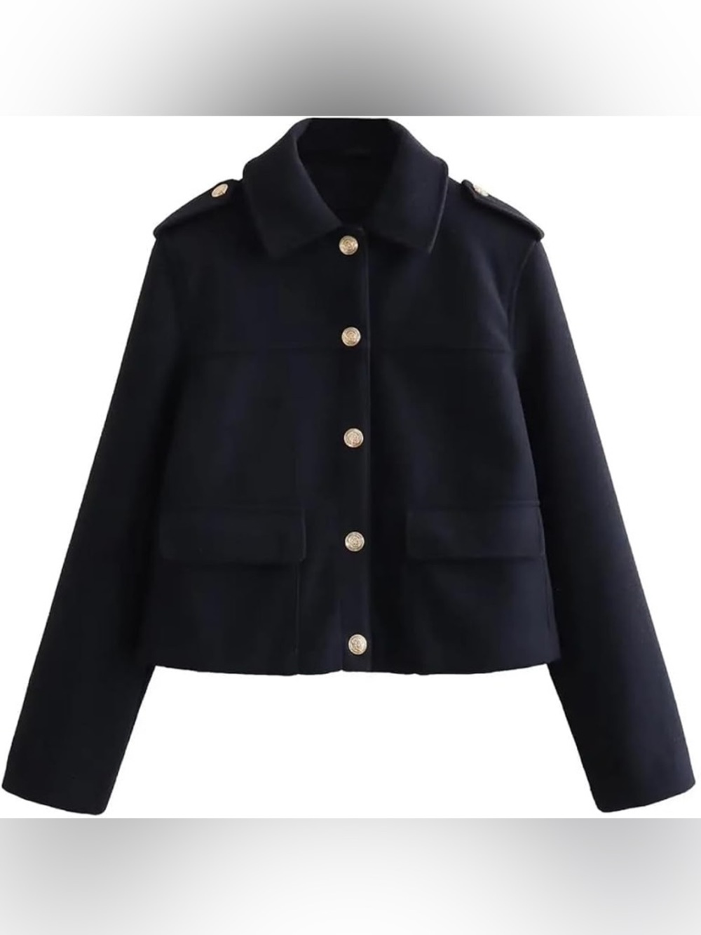 Edit by Jason Wu Women's Collared Cropped Button Down Jacket Navy - Size: 6 NWT